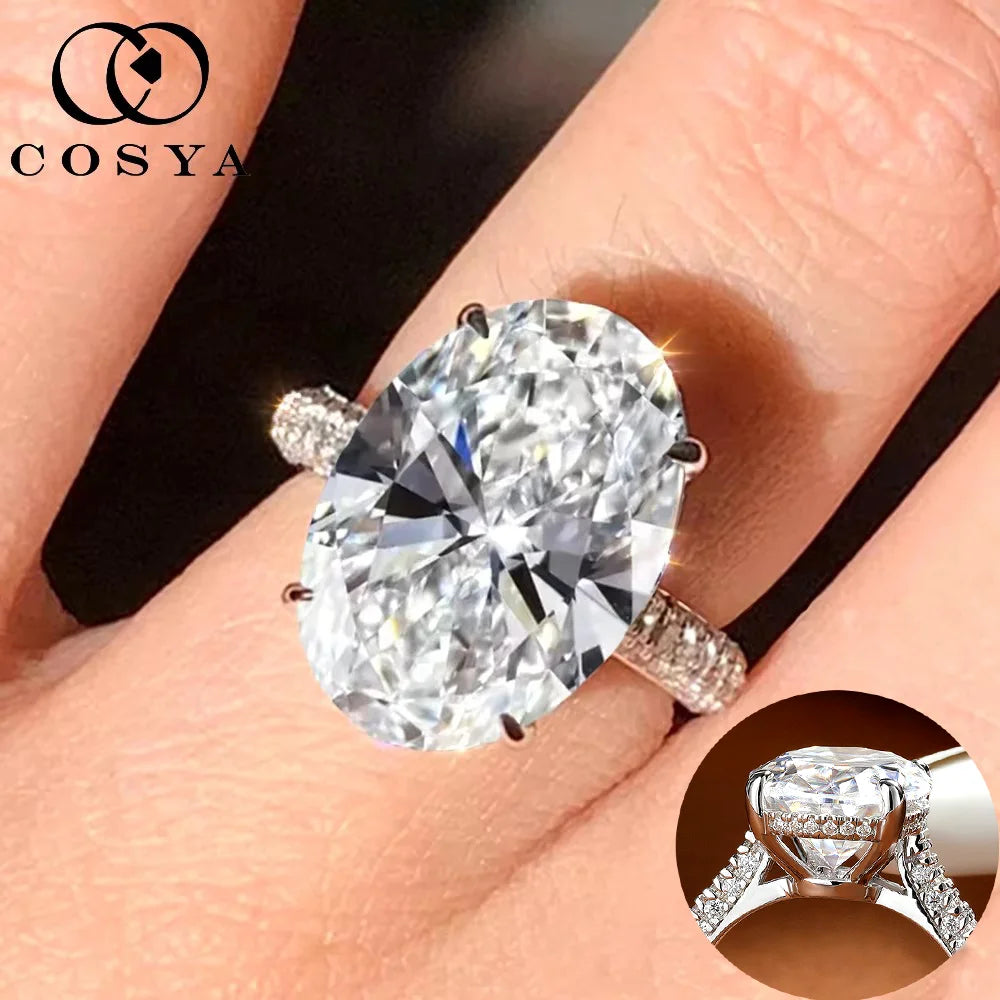 COSYA 8CT 10*14mm Oval Cut Full Moissanite Ring For Women S925 Silver Hidden Halo Wedding Diamond Band Luxury Fine Jewelry Gift