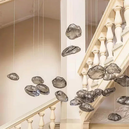 Nordic Designer Smoke Gray Cloud Glass Hanging Chandelier Hotel Living Room Art LED Pendant Lamp Staircase Decor Lights Fixtures