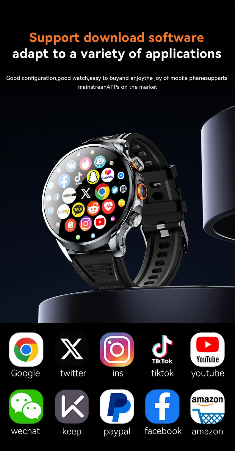 4G Network Smart Watch Google Play Maps 1.95-inch 3D SIM Card Download APP Camera GPS WIFI NFC Call Android Men Women Smartwatch