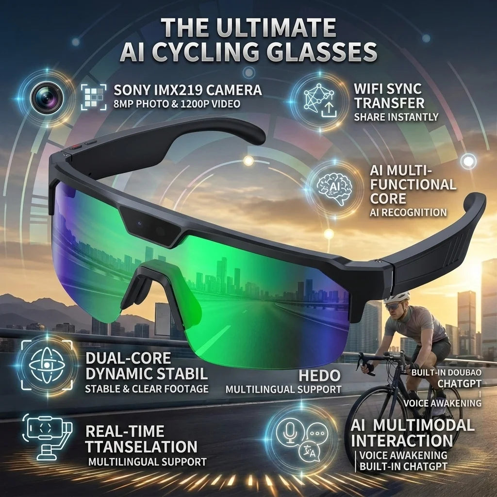 AI Smart Glasses With Camera 4K HD Video & Photo Capture, Real-Time Translation, 8MP Pixel Anti-shake Outdoor Sports Goggles Men