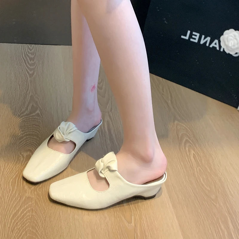 Women Heeled Sandals Slingback Mules Leather Shoes Summer Slippers 2026 Luxury Mary Jane Shoes Comfort Flip Flops Mujer Slides