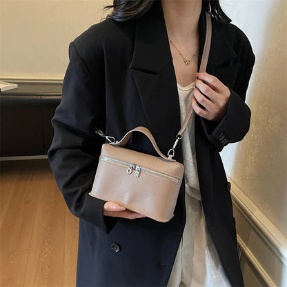 Fashionable Light Luxury Solid Color Box Bag Litchi Pattern Portable Carrying Crossbody Bag Daily Commuting Versatile Square Bag