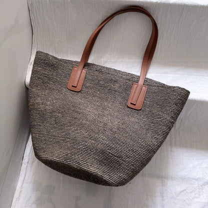 Casual Straw Tote Bag Designer Letters Large Capacity Women Handbags Handmade Woven Summer Beach Bag Commuter Shopping Purses