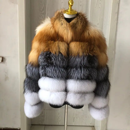 New Fashion Women's Winter Natural Fur Coat Silver Fox Mixed Collar Design High Quality Real Fur Coat real fur coat women luxury