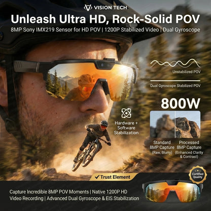 Smart Glasses with 4K HD Anti-Shake Camera & 3D Stereo Speakers Polarized UV400 Sport Sunglasses Bluetooth AI Outdoors Video POV