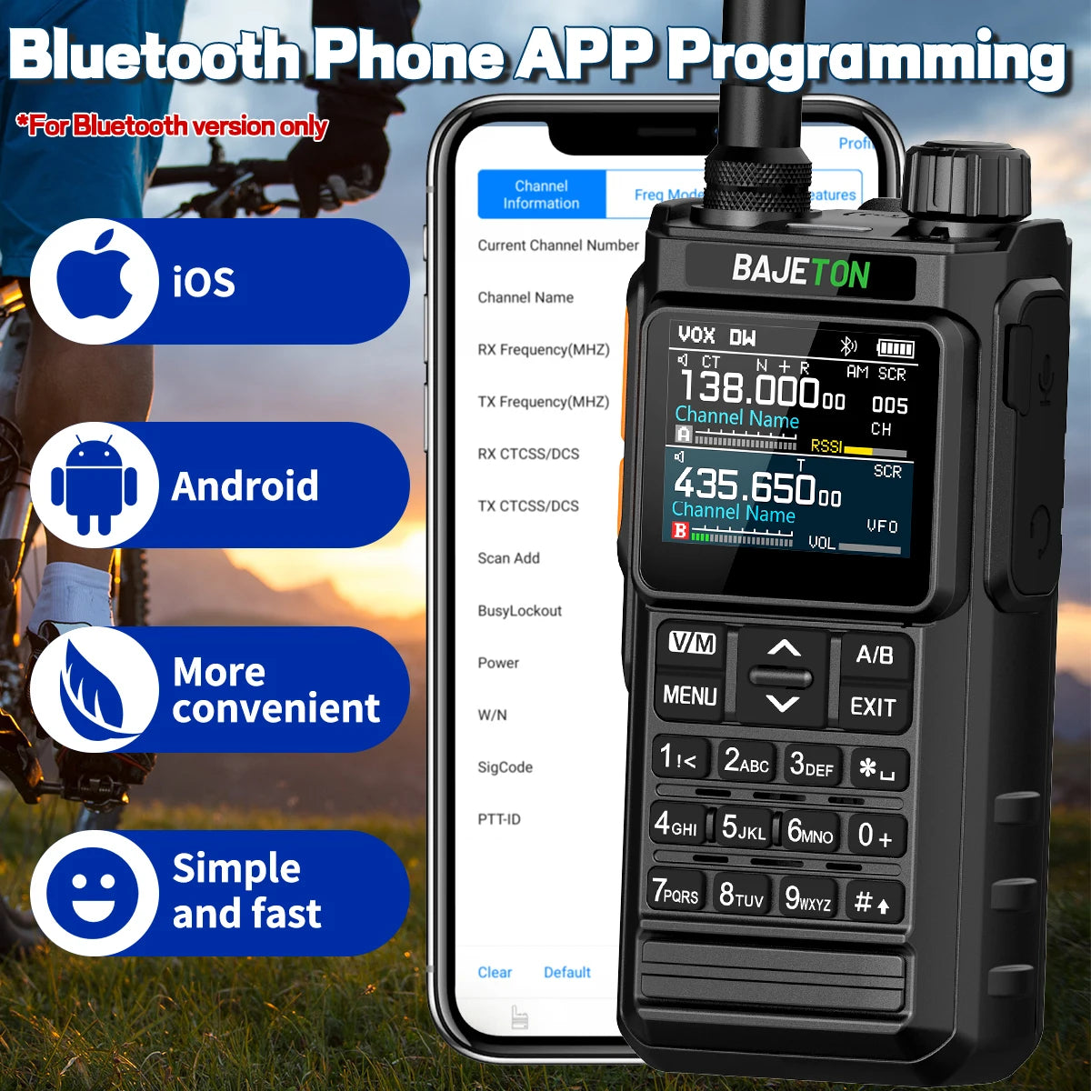 BAJETON BJ7700 Walkie Talkie Multi Band Wireless Bluetooth Phone Programming Noise Reduction AM FM Ham Radio For Camping BJ8200