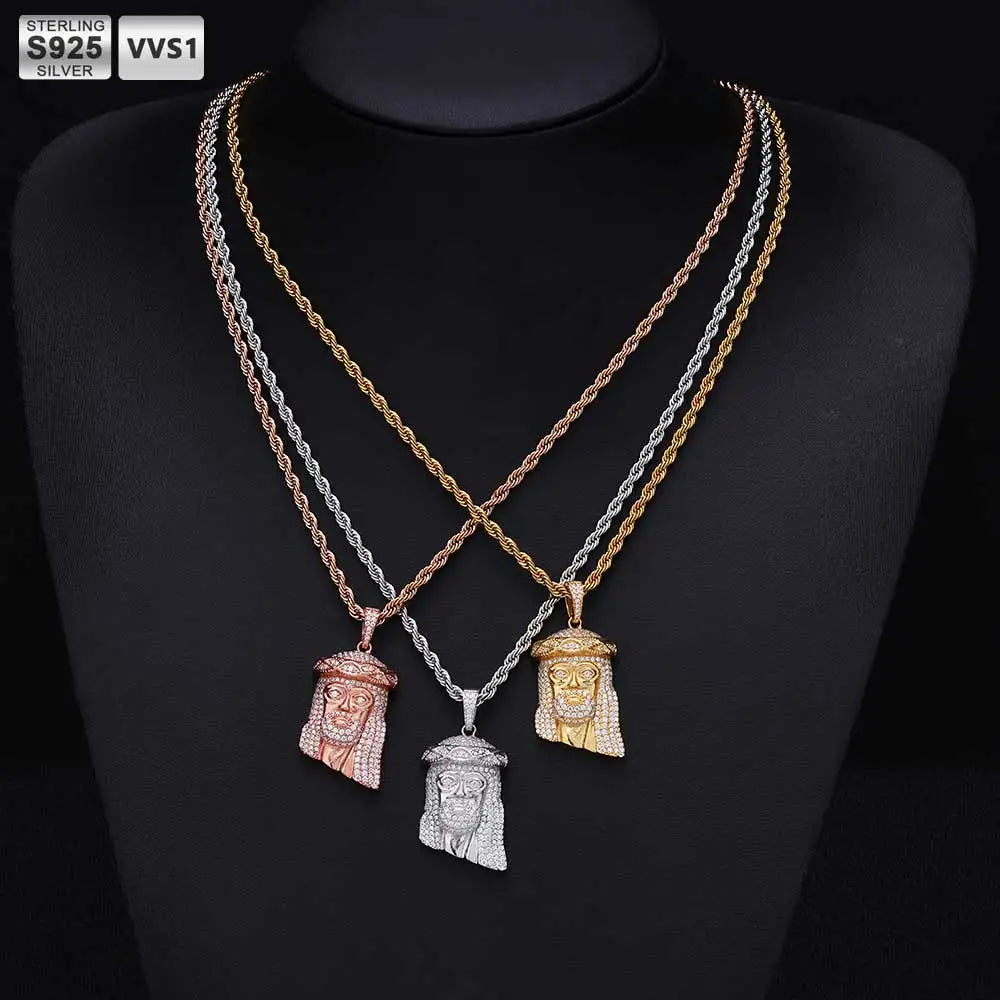 ICEBLING S925 Silver VVS1 Moissanite Jesus Pendant Necklace Men Iced Out Jesus Hip Hop Rapper Jewelry Comes With GRA Certificate