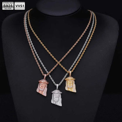 ICEBLING S925 Silver VVS1 Moissanite Jesus Pendant Necklace Men Iced Out Jesus Hip Hop Rapper Jewelry Comes With GRA Certificate