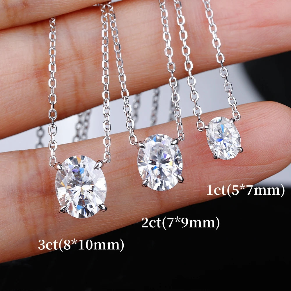NKHOG 1/2/3CT Oval Cut Real Moissanite Necklace For Women S925 Silver Solitaire Lab Diamond Wedding 18K Gold Plated Jewelry Gift