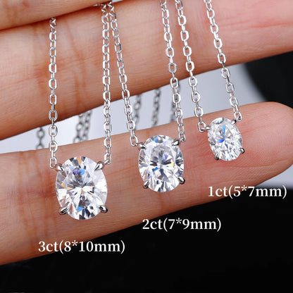 NKHOG 1/2/3CT Oval Cut Real Moissanite Necklace For Women S925 Silver Solitaire Lab Diamond Wedding 18K Gold Plated Jewelry Gift