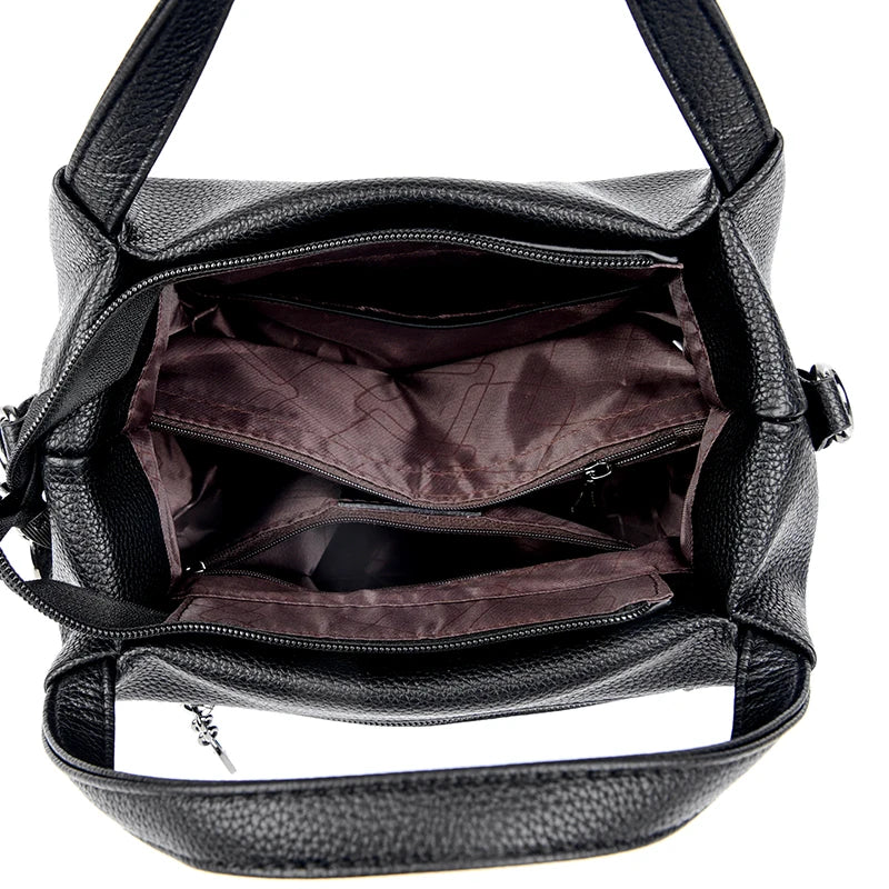 Genuine Soft PU Leather Handbags for Women Vintage Shoulder Tote Bag Luxury Designer Ladies Large Capacity Purse Bags Sac A Main