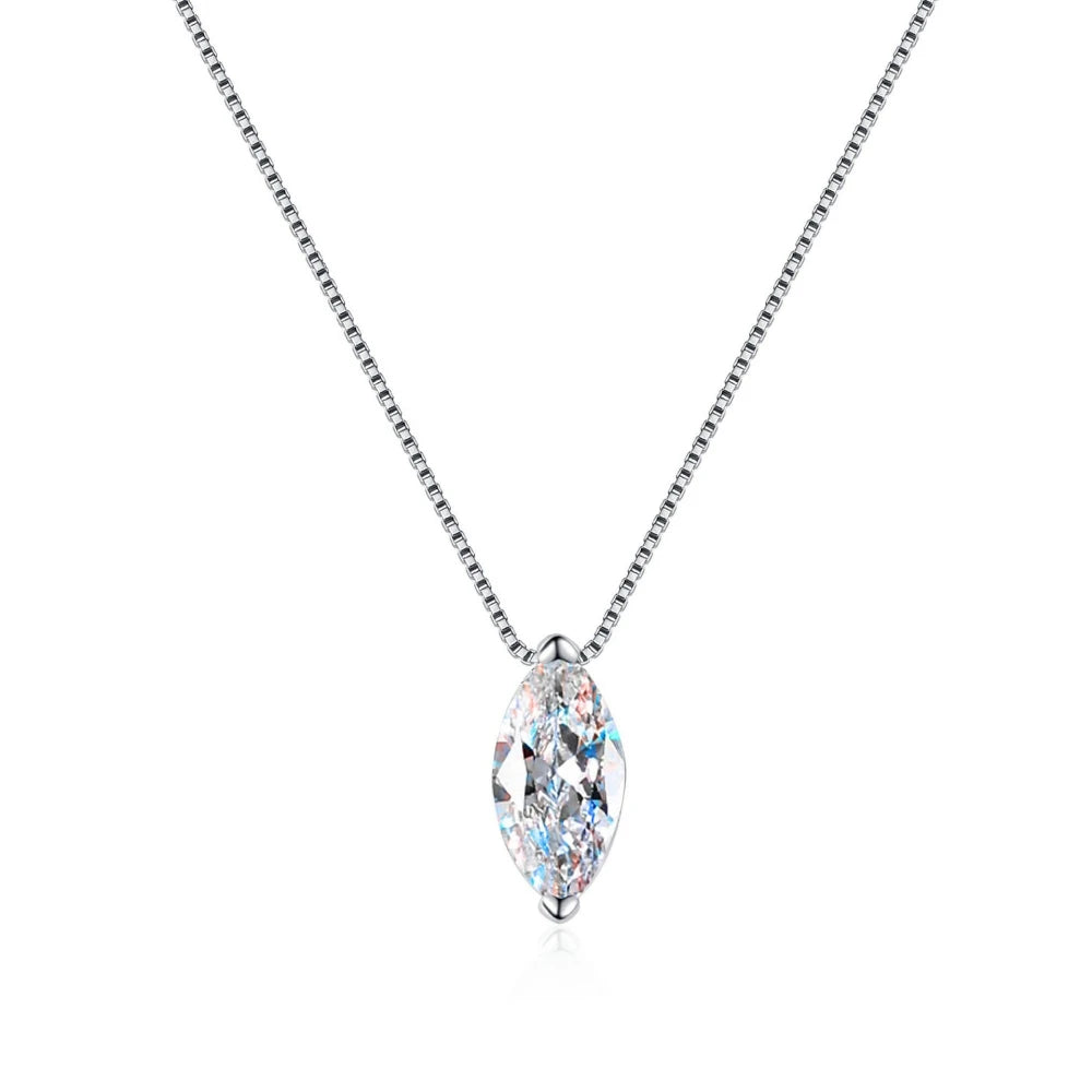 1-3CT Marquise Cut Moissanite/Zircon Necklace Box Chain Minimalist Diamond Pendant Women‘s’ S925 Sterling Silver Certificates