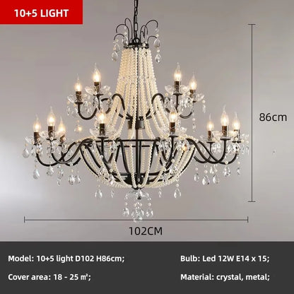 European Living Room Gold Candle E14 Chandelier Luxury Crystal Pearl Led Pendant Lights Villa Decor Led Suspend Lamp Luminarias