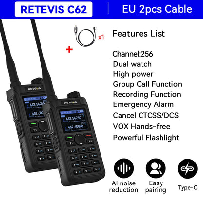 Retevis C62/C2/C22 Walkie Talkie Long Range Communication Radio VHF UHF Ham Radio Station Noise Reduction Group Call Camping