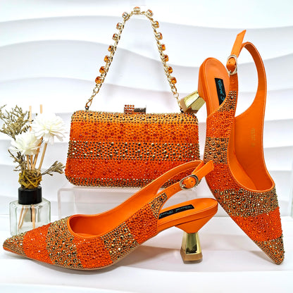 New Italian Design Stylish And Elegant Sky Blue Rhinestone Embellished Satin Pointy Toe Pumps And Clutch Bag