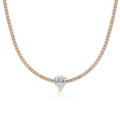 2mm Round Moissanite Riviera Tennis Necklace&Pear Cut Diamond Pendant Adjustable Choker for Women 925 Sterling Silver Jewelry