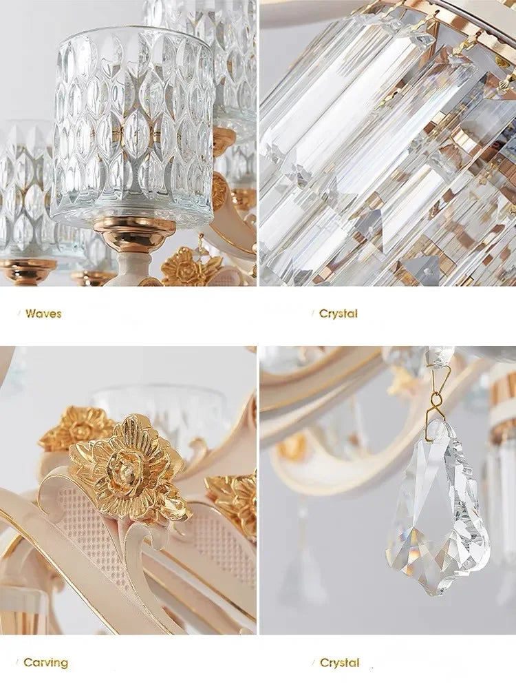 European Luxury Crystal Chandeliers LED Lights For Hotel Villa Lobby Living Dining Room French Romantic Home Decor Hanging Lamps