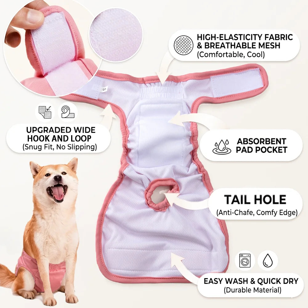 Reusable Female Dog Diapers Pet Physiological Pants Breathable Puppy Sanitary Panties Washable Pets Shorts for Small Medium Dogs