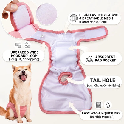 Reusable Female Dog Diapers Pet Physiological Pants Breathable Puppy Sanitary Panties Washable Pets Shorts for Small Medium Dogs
