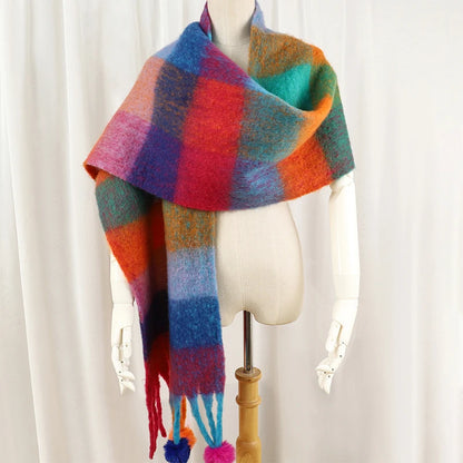 Winter Scarf Women Luxury Autumn Winter Cashmere Scarf Thickened Warm Shawl Classic Tassels Fluffy Scarf Plaid Color Soft Shawl