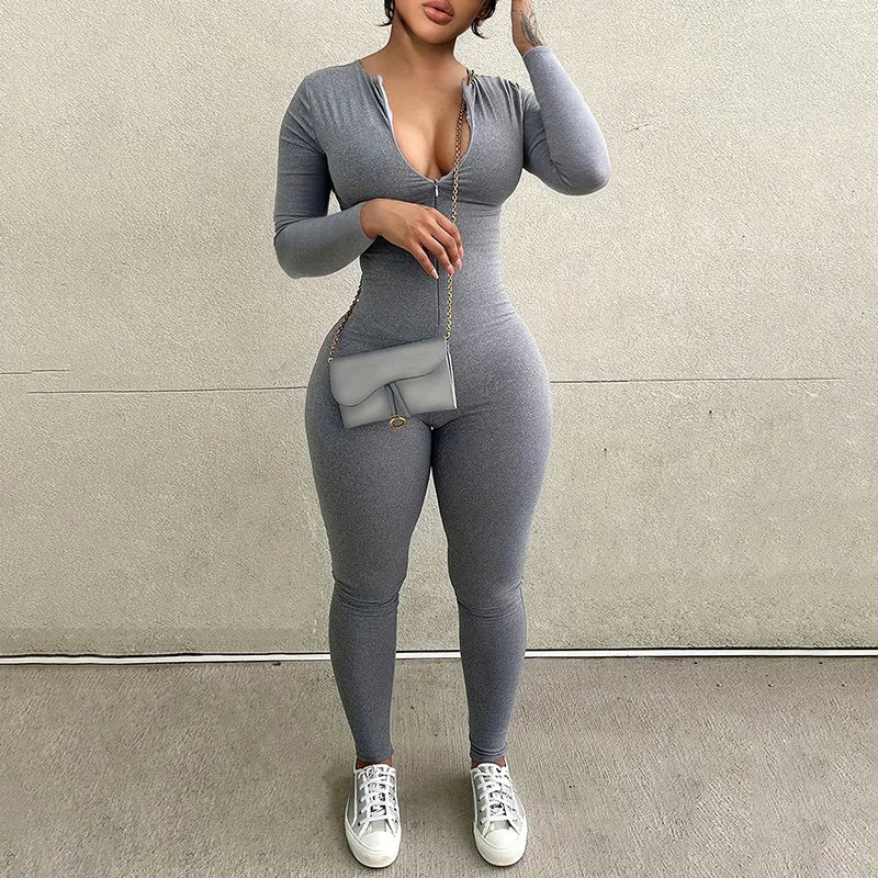 Sports Women Jumpsuits Autumn New Solid Sexy Long Sleeve Bodycon Fashion Rompers Streetwear Casual Skinny Fitness Overall Female