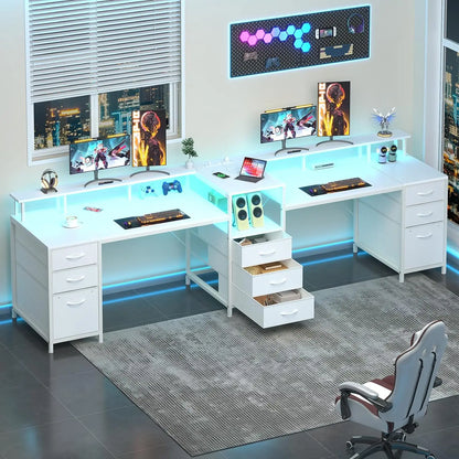 98 Inch 2 Person Desk with 9 Drawers and Outlets for Home Office ＆ Gaming | 2 Person Workstation with Storage, Double, Custom
