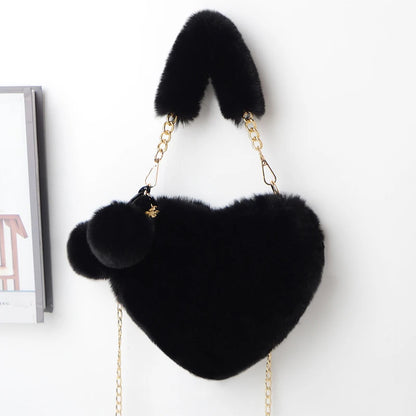 Women Hand Bags New Plush Love Heart Shaped New Fashionable Solid Color Soft Comfortable Purses and Handbags Bags for Ladies