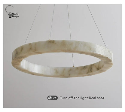 Round Faux Marble Chandelier Lights for Living Room Dining Room Resin Marble-effect Hanging Pendant Lamp Ring for High Ceiling