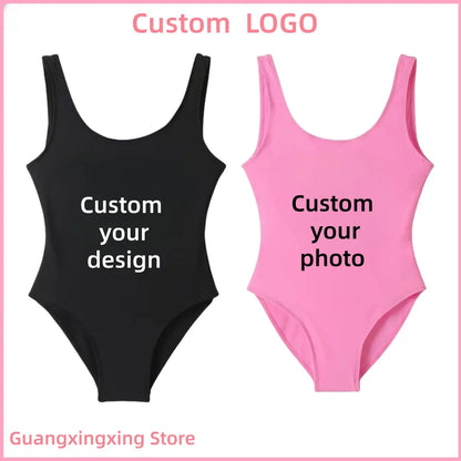 Women's new bikini swimsuit printed photo custom logo one-piece swimsuit.