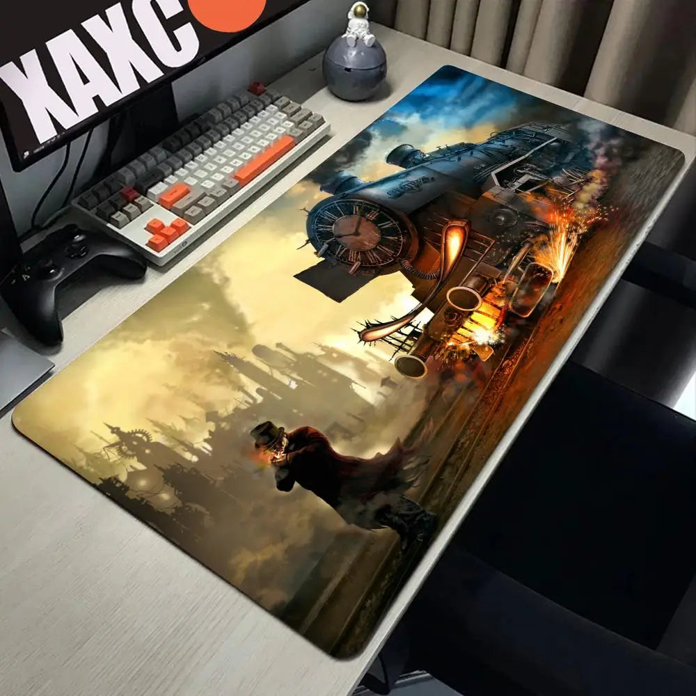 Retro Train Mouse Pad Large Gaming Mousepad PC Gamer Computer Office Mouse Mat Silicone Keyboard Mat Desk Pad Laptop Mausepad