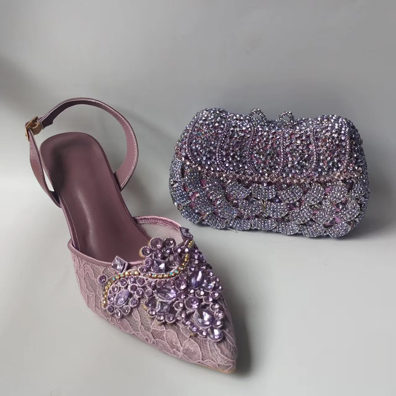 INSIGHTLINK Lady Stones Shoes and Bag Sets for Evening Purses Party Rhinestone Luxury Heels Sandals Set for Party Elegant Pumps