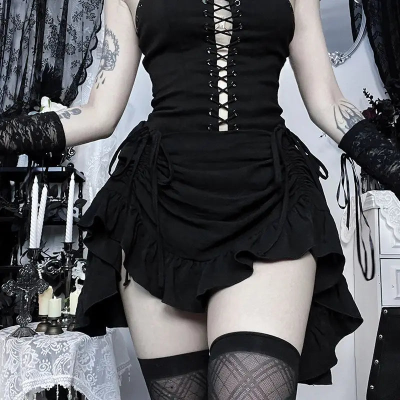 Gothic Mini Skirts Black High Waist Women Skirt 2026 New Y2k Style Harajuku Punk Goth Dark Grunge Streetwear Female Clothes