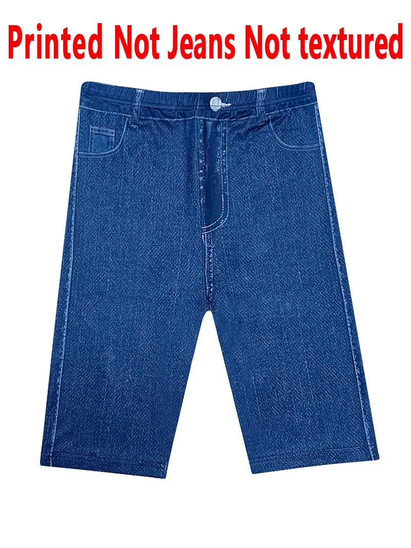 1304 [Printed Leggings - Not Faux Denim Fabric]Printed Leggings Without Texture, Denim Fabric, Women'S Shorts Capri Pants,