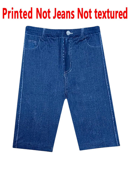 1304 [Printed Leggings - Not Faux Denim Fabric]Printed Leggings Without Texture, Denim Fabric, Women'S Shorts Capri Pants,