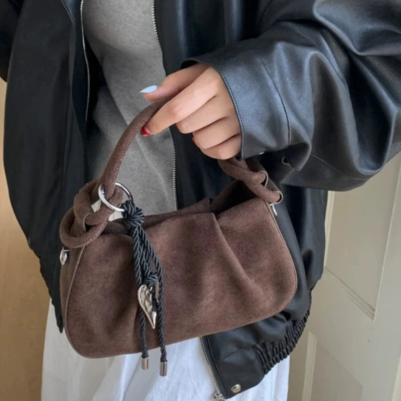 Small Suede Fashion Leather Shoulder Bags for Women 2025 Luxury Designer Brand Trend Crossbody Bag Females Short Handle Handbags