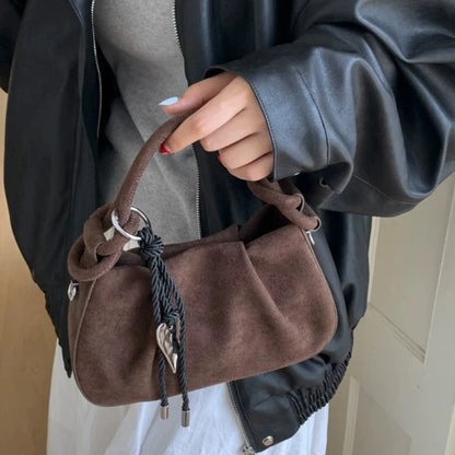 Small Suede Fashion Leather Shoulder Bags for Women 2025 Luxury Designer Brand Trend Crossbody Bag Females Short Handle Handbags