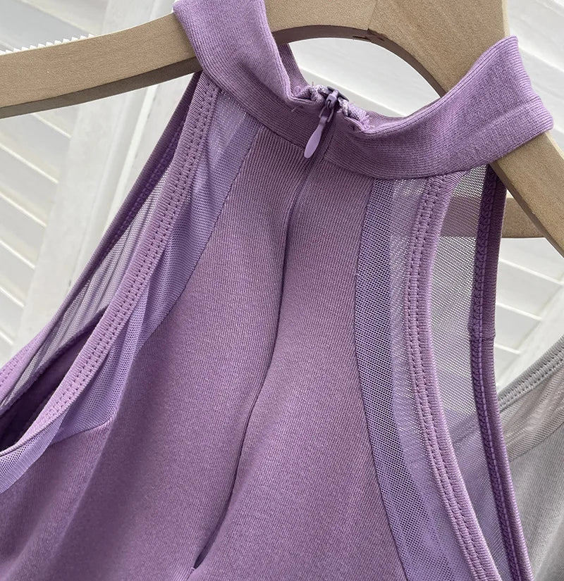 ISAROSE Summer Sexy Bodysuit for Women Stretch Braless Solid Color Back Zipper Sleeveless Basic Design Slim Halter Jumpsuit