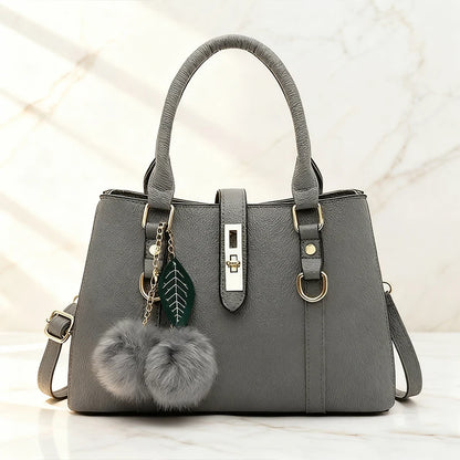 Women Fashion Hairball Shopper Totes Solid Color PU Leather Large Capacity Handbag Ladies Luxury Designer Crossbody Shoulder Bag