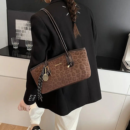 Luxury Design Leopard Print Underarm Shoulder Bags Large Capacity Retro Tote Bag PU Leather Women's Handbags Travel