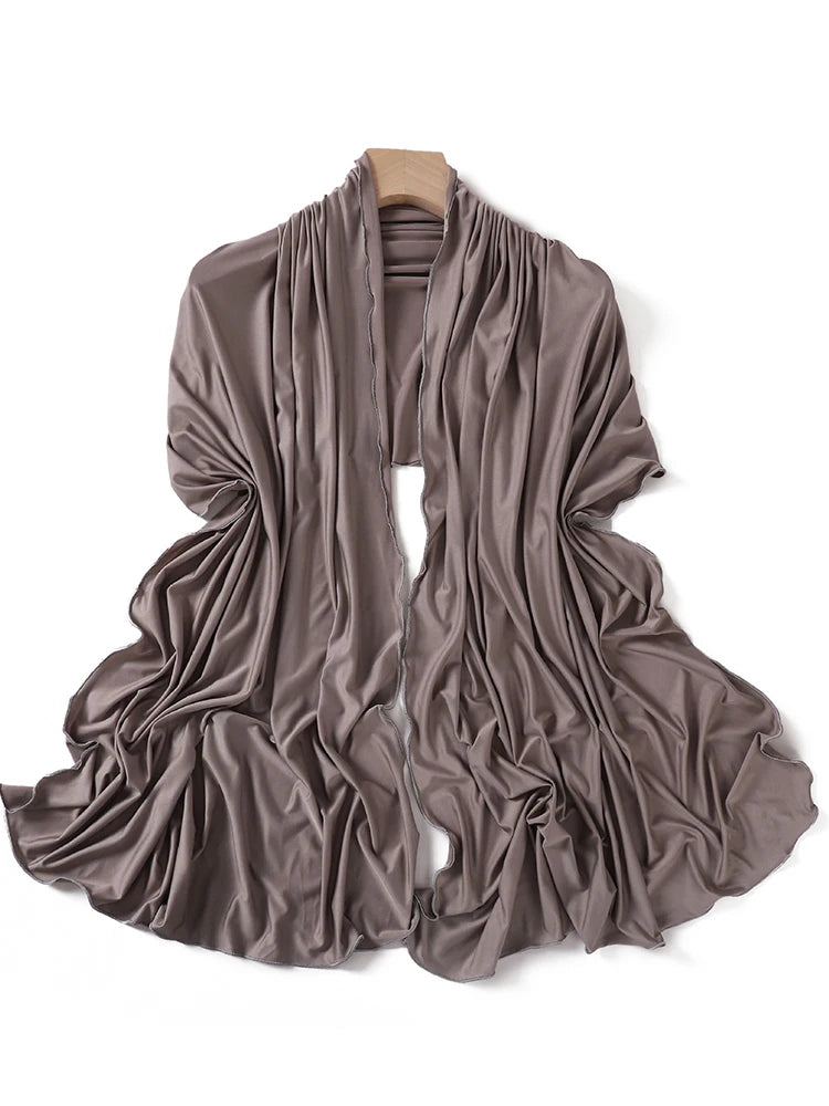 Luxury Wavy Edge Jersey Hijab for Women Solid Color Milk Silk Scarf Headscarf Autumn Shawl Stretchy Chiffon Scarf Ramanda