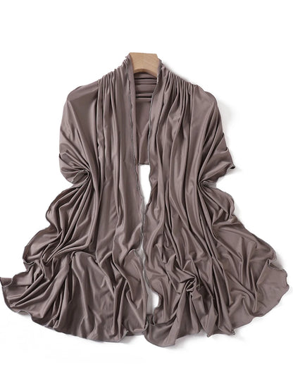 Luxury Wavy Edge Jersey Hijab for Women Solid Color Milk Silk Scarf Headscarf Autumn Shawl Stretchy Chiffon Scarf Ramanda