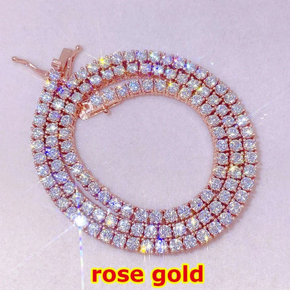 [Tennis Chain] Luxe Unisex Moissanite Tennis Necklace Original 925 Sterling Silver Trendy Hip Hop Tennis Bracelets For Men Women