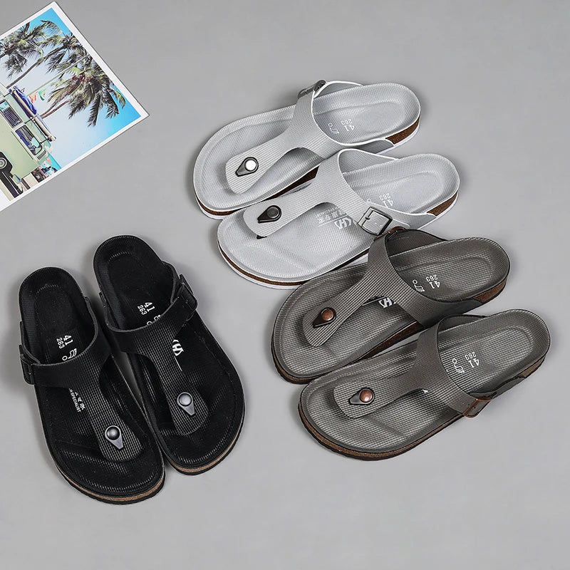 All-match Flats Beach Slippers Mens Thick Sole Men Cork Luxury Sandals Beach Vacation Comfort Shoes Slip on Flip Flops for Men