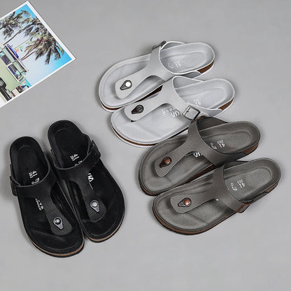 All-match Flats Beach Slippers Mens Thick Sole Men Cork Luxury Sandals Beach Vacation Comfort Shoes Slip on Flip Flops for Men