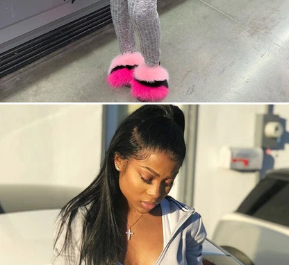 Natural Fox Fur Slippers, Fashionable Outdoor Multi-Color Animal Hair Slippers, Women's Gifts, Soft EVA Sole Slippers, On Trend