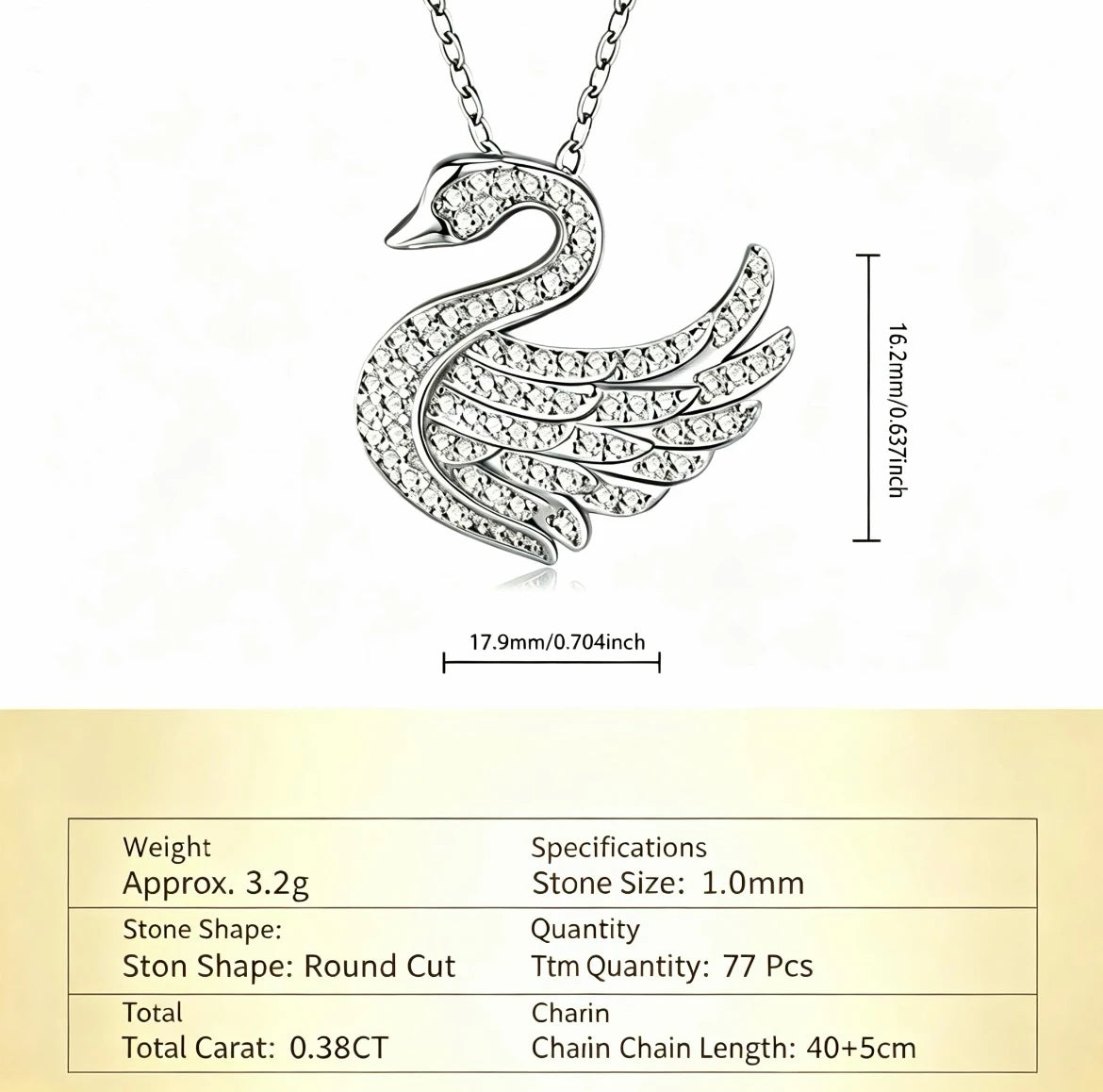 S925 Sterling Silver D‑Color Moissanite Swan Necklace, Sparkling Pave Pendant, Hypoallergenic Fine Jewelry Gift for Women