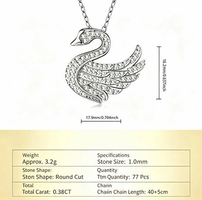 S925 Sterling Silver D‑Color Moissanite Swan Necklace, Sparkling Pave Pendant, Hypoallergenic Fine Jewelry Gift for Women