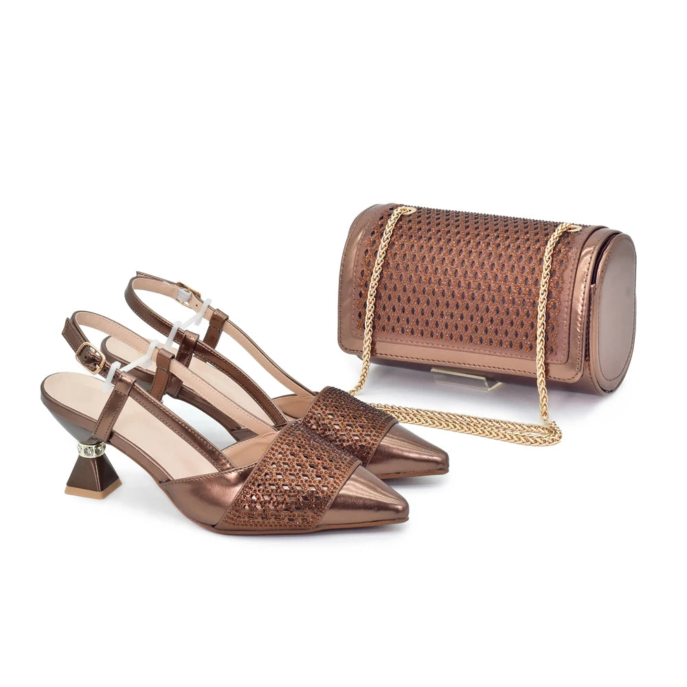Shoe and Bags for Women Nigeria Party Women Nigerian Italian Shoes and Bags Set with Rhinestone Elegant Woman Heeled Pumps