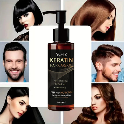Keratin Hair Oil, Nourishes and Protects Hair, Effective Moisturizing Care, Instantly Makes Hair Shiny and Smooth, with a Charming Fragrance, Suitable for All Types of Dry and Frizzy Hair