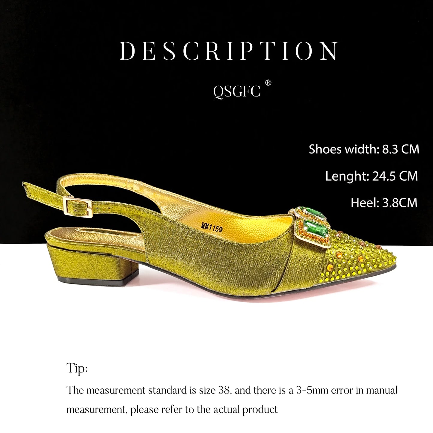 QSGFC New Italian Olive Pumps and Bag for Party 2024 INS Style Pointed-Toe Rhinestone Elegant Low Heels Wedge for Wome